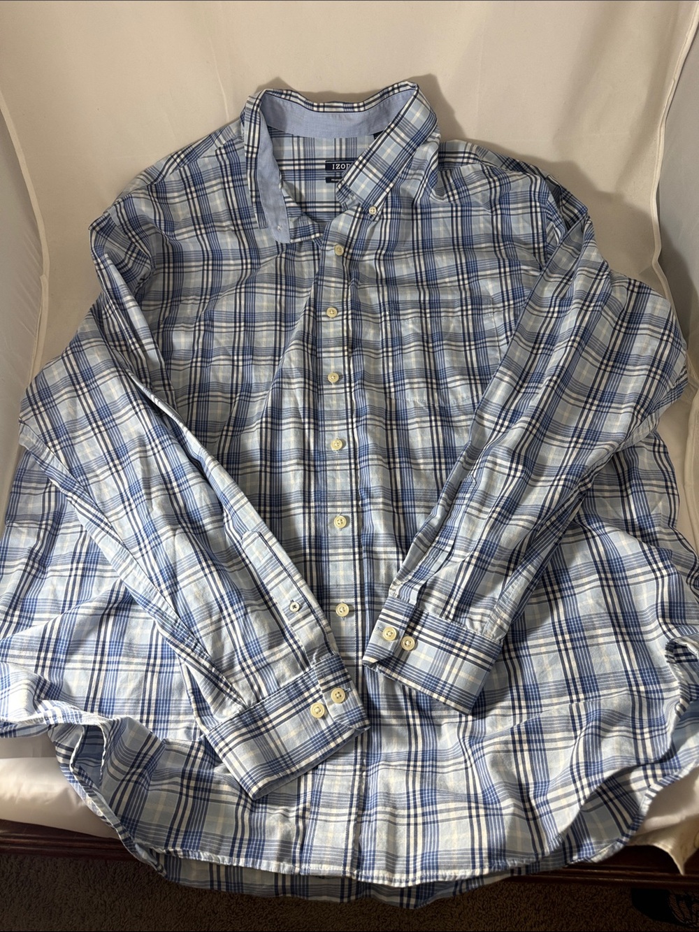 Izod Light Blue and White Plaid Button-Down Shirt
